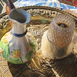 Hand-Painted Floral Ceramic Vase&Oil Lamp